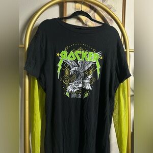 Black Rocker Graphic T-Shirt with Neon Green Accents